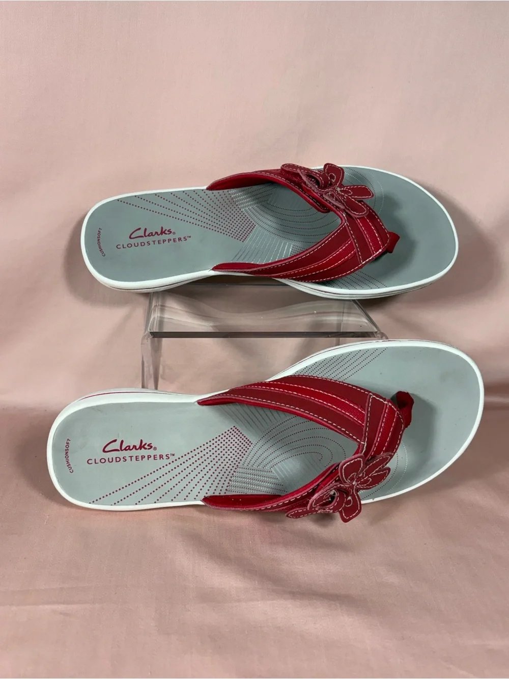 Clarks Cloudsteppers Brinkley Floral Cherry Red Flip Flop Sandals W's 9 M